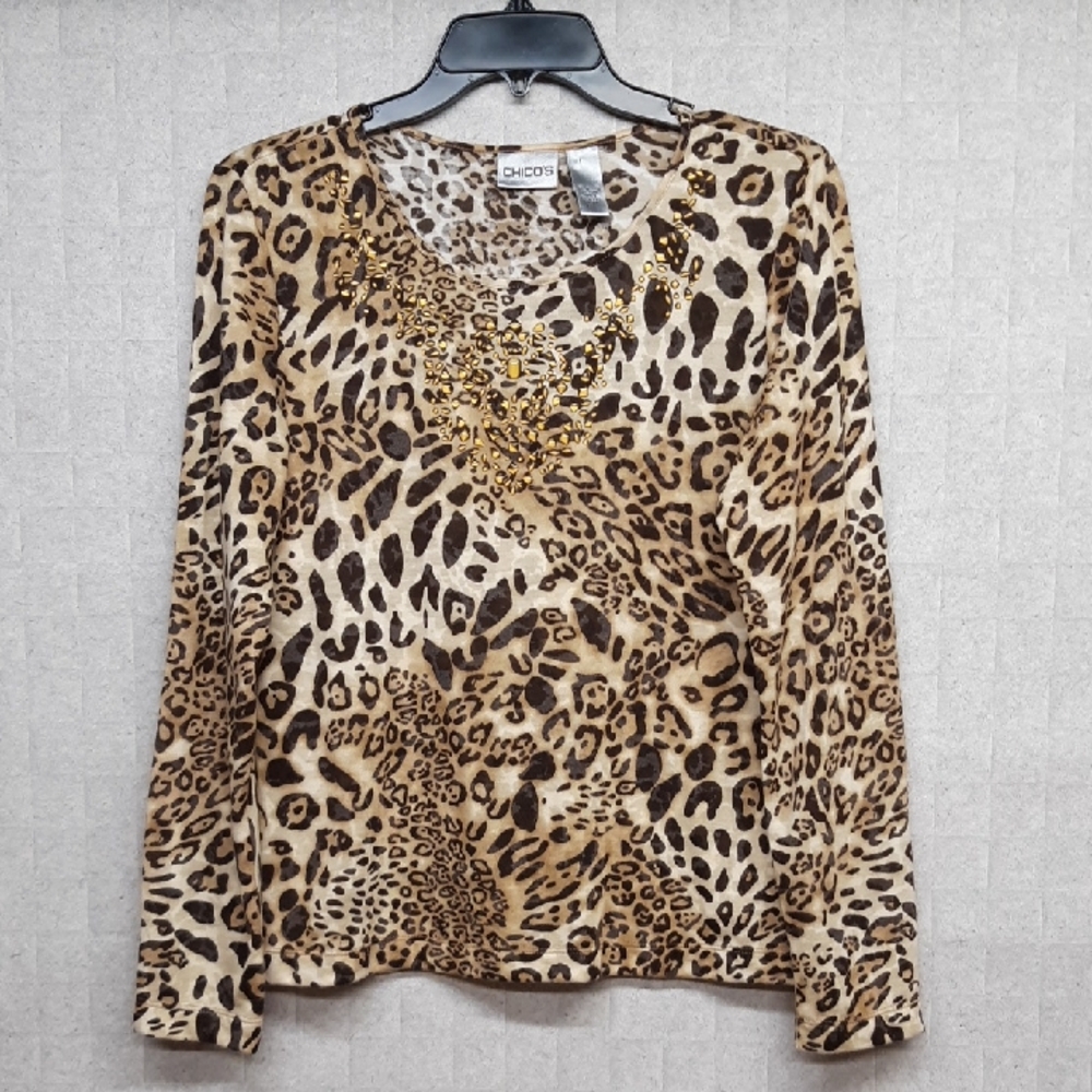 Chico's Leopard-Print Long Sleeve Top